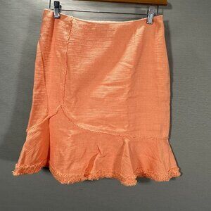 Classiques Entier Skirt Womens 10 Petite Orange Cotton Lined Side Zip Fringe Hem